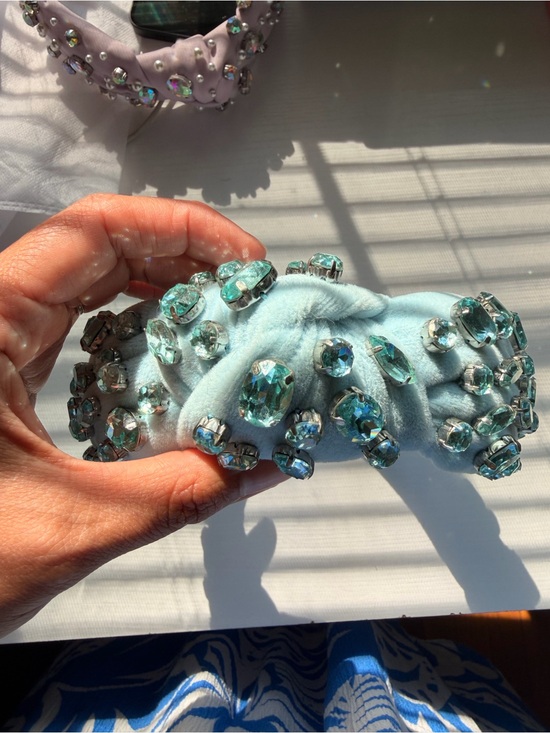 Lele Sadoughi Light Blue Jeweled Padded Headband